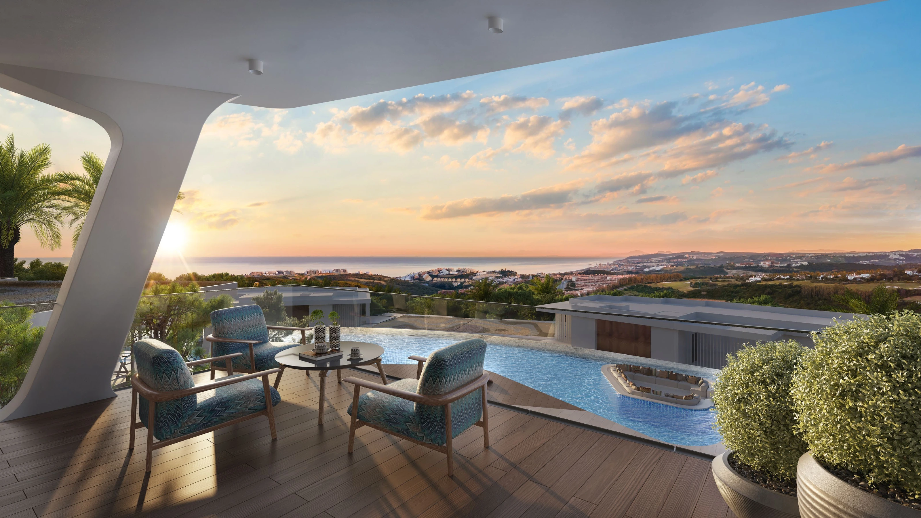Marea Interiors by Missoni · Terrace at sunset · Project illustration · indicative
